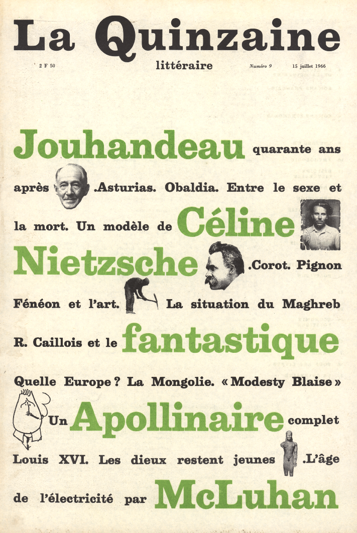 La Quinzaine Littéraire, nº09, 15 juillet 1966 (couverture et maquette Pierre Bernard).