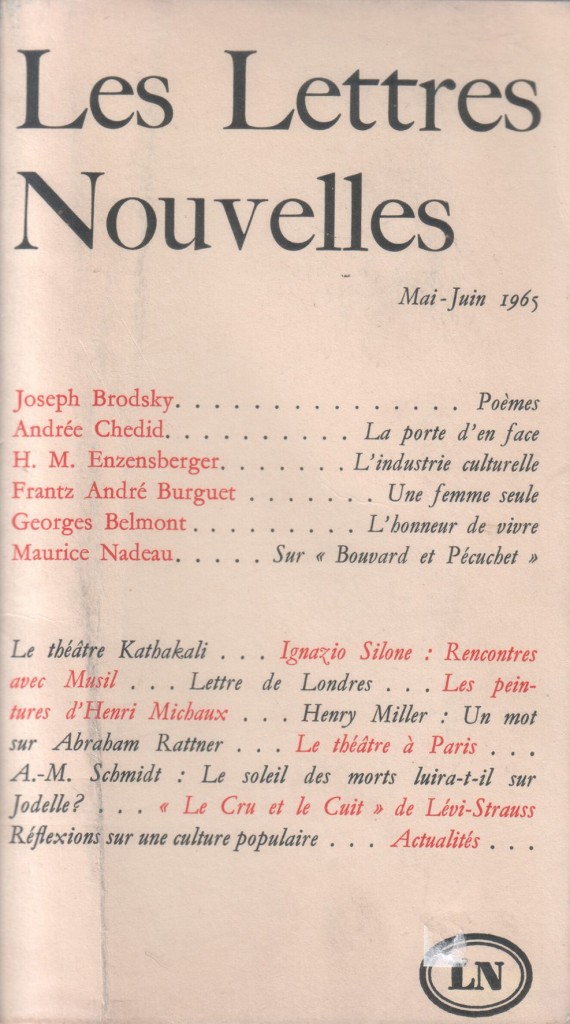  Revue Les Lettres Nouvelles, décembre 1965 – Janvier 1966 (principe de maquette et ligne graphique Atelier Pierre Faucheux)