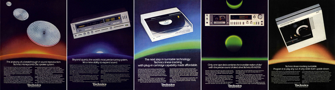 visuels publicitaires pour la marque Technics c. 1980