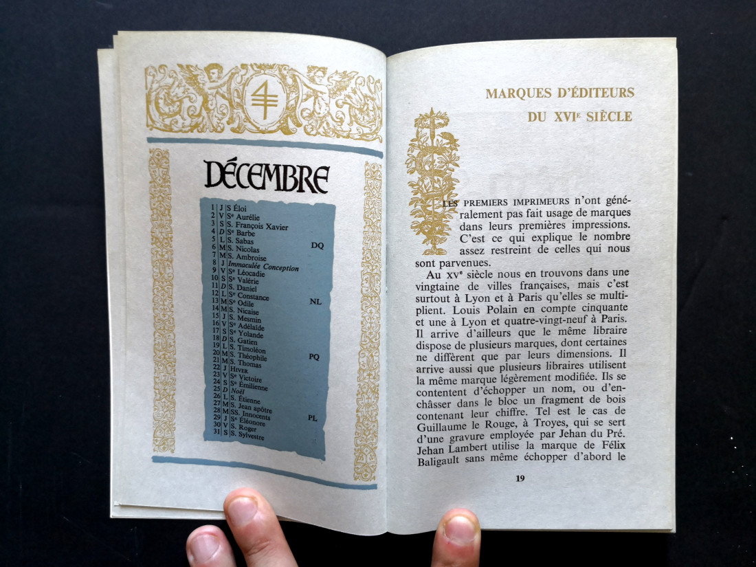 Recueil de quelques marques et de symboles des imprimeurs et des éditeurs de l’âge d’or, École Estienne, 1966
