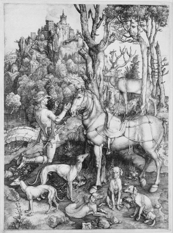 Saint Eustache ou Saint Hubert, Albrecht Dürer, burin, 1501, collection des arts graphiques, musée du Louvre 