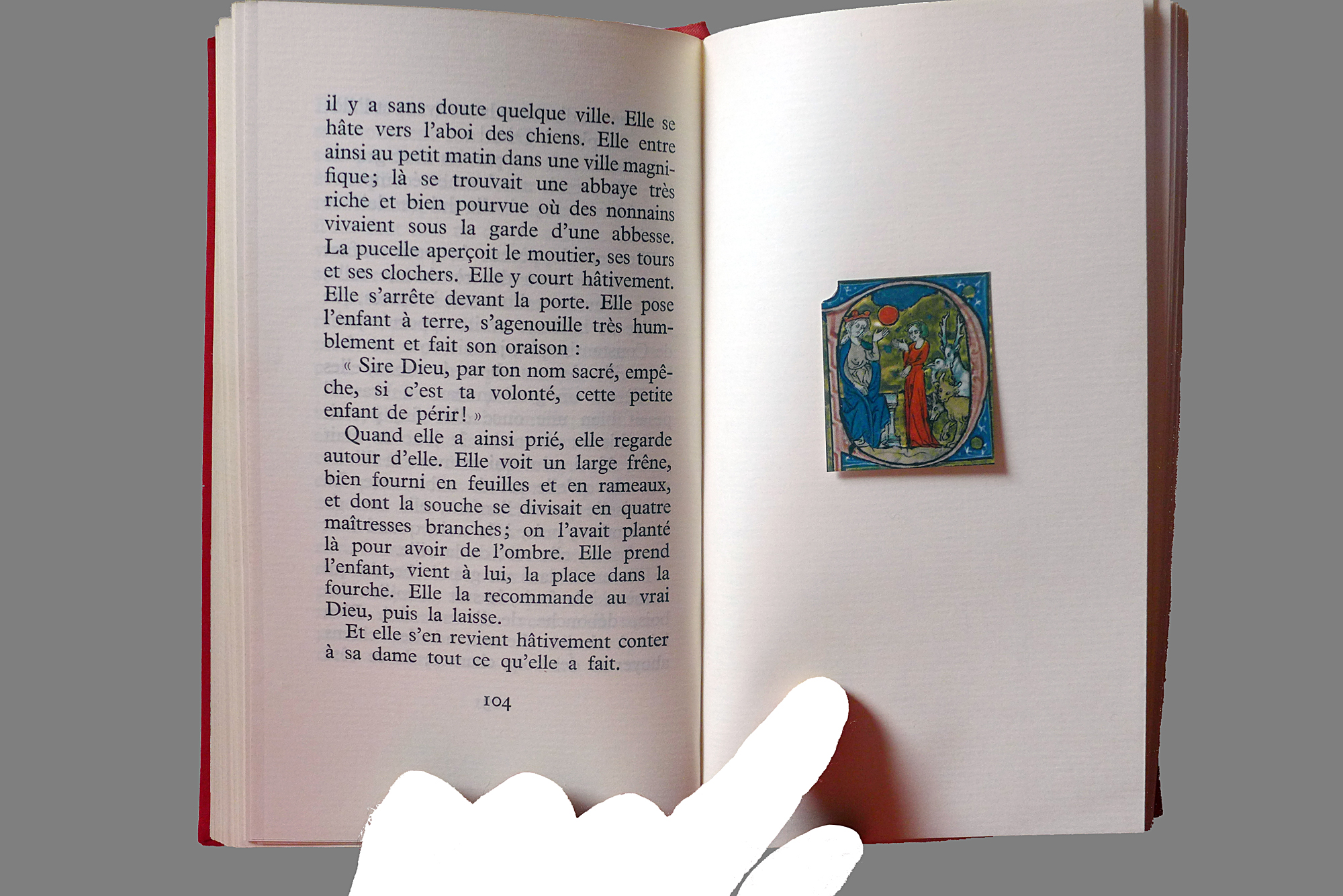 vignette collée (exemple extrait de : Pierre Faucheux, «Les Lais de Marie de France», 1961, réalisation par Les Libraires Associés), version en couleur 